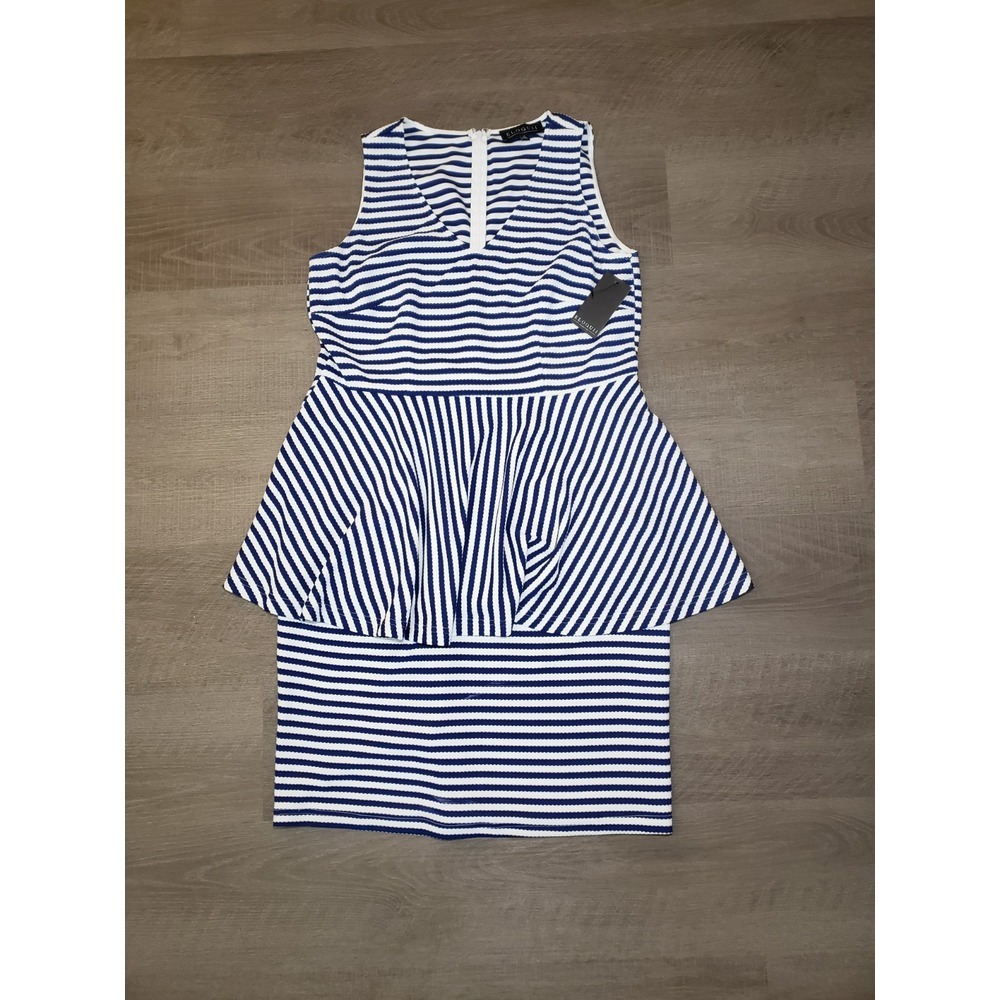 Eloquii Navy and White Striped Sleeveless Dress